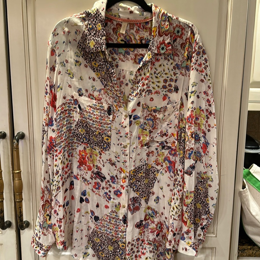Pilcro Long Sleeve Pretty Print Long Sleeve Blouse Size XL